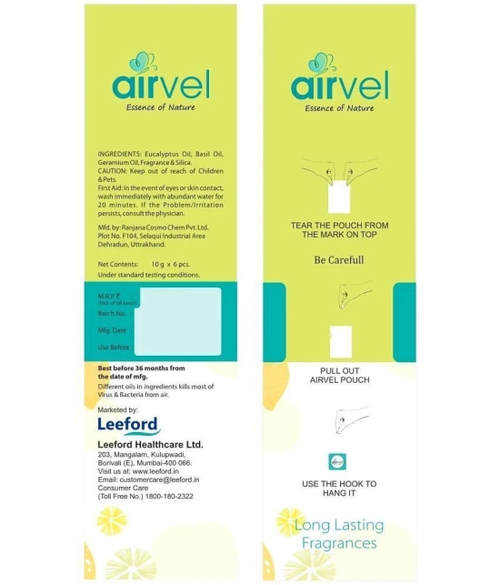 Airvel Citrus Blast Air Freshener Pouches For Amazing Fragrance For Bathroom- Pack of 1 (6Pcs)