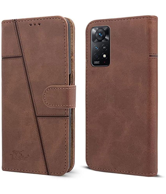 NBOX - Brown Artificial Leather Flip Cover Compatible For Xiaomi Redmi Note 11 Pro ( Pack of 1 ) - Brown