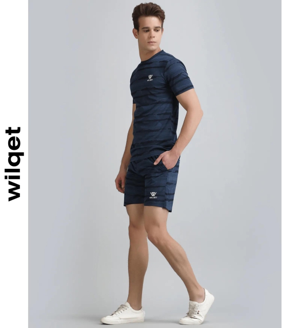 Mens Jacquard SS Round Neck T-Shirts Shorts-Navy / M