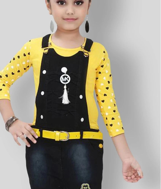 Arshia Fashions - Yellow Denim Girls Top With Dungarees ( Pack of 1 ) - None