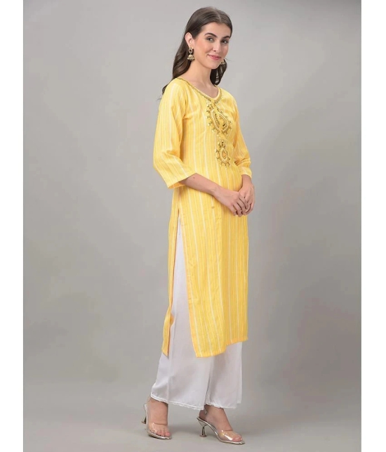 Dollar Missy Cotton Blend Striped Straight Womens Kurti - Yellow ( Pack of 1 ) - None