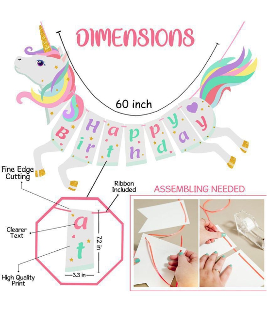 Zyozi Unicorn Theme Birthday Decorations | Canopy Tent Birthday Decorations Items | Unicorn Birthday Decorations Kit - Banner, Pastel Balloons, Confetti Balloons, Rice Light (Pack Of 37) - M