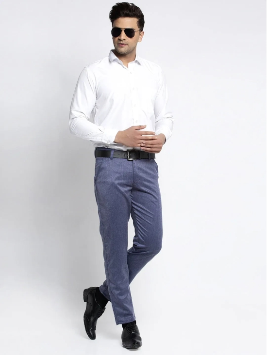 Indian Needle Men's Blue Cotton Solid Formal Trousers-32 / Navy-Blue