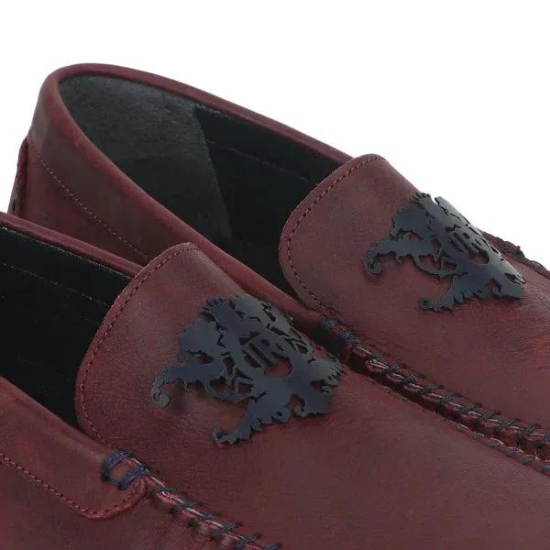 Men Burgundy Two-Tone Driver Shoes With Filigree Logo-10