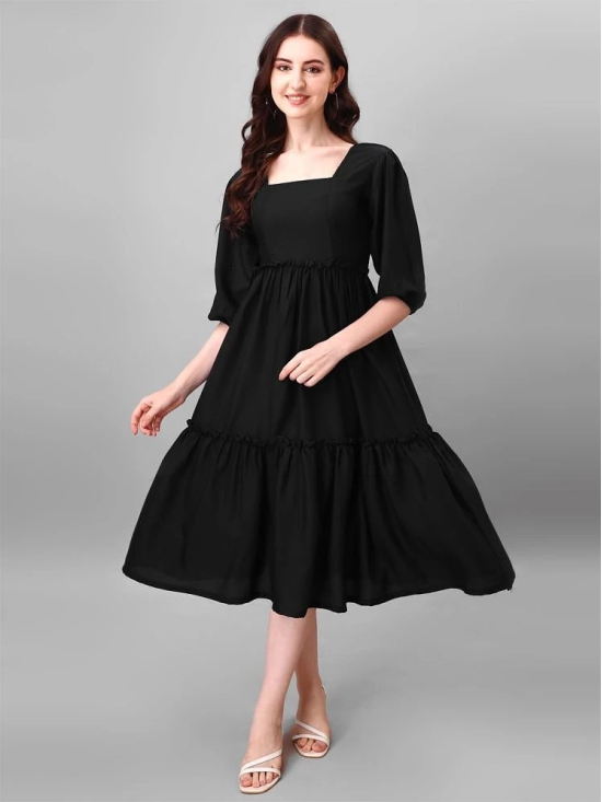 JASH CREATION Polyester Solid Midi Womens Fit & Flare Dress - Black ( Pack of 1 ) - None