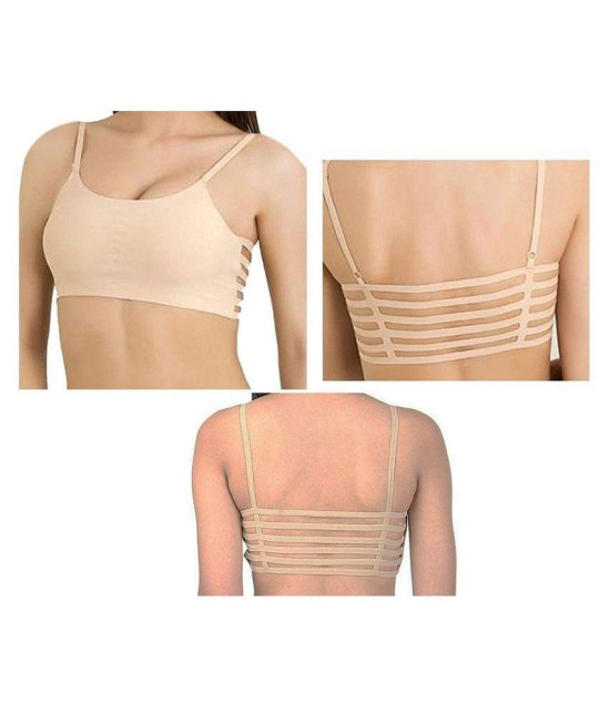 Smooth & Style Beige Cotton Lycra Solid Sports Bra - Free Size