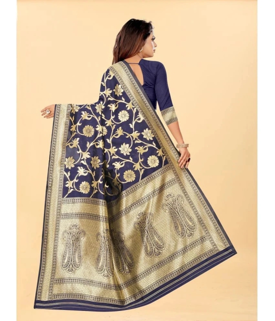 Gazal Fashions - Navy Blue Banarasi Silk Saree With Blouse Piece ( Pack of 1 ) - Navy Blue