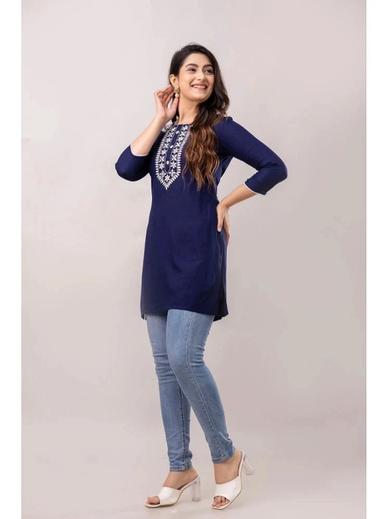 Frionkandy Rayon Embroidered Straight Womens Kurti - Navy ( Pack of 1 ) - None