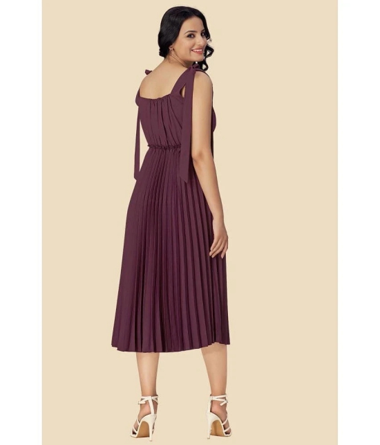 Glomee Crepe Solid Midi Womens Fit & Flare Dress - Mauve ( Pack of 1 ) - None