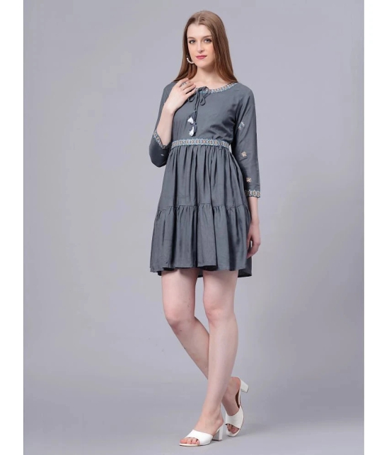 HIGHLIGHT FASHION EXPORT Rayon Embroidered Above Knee Womens Fit & Flare Dress - Grey ( Pack of 1 ) - None