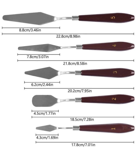 ECLET Palette Painting Knives - Set of 5 Various Sizes & Shapes, Stainless Steel Scraper Spatula with Polished Brown Handle for Artist Canvas Oil Paint Mixing Colour(B)