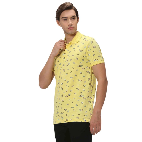 Leaf Print Slub Pique Polo T-Shirt