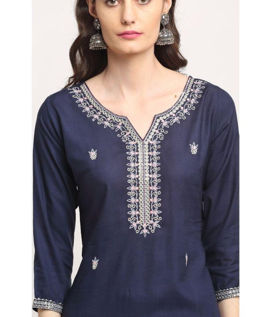 Rajnandini - Navy Blue Straight Cotton Women's Stitched Salwar Suit ( Pack of 1 ) - None