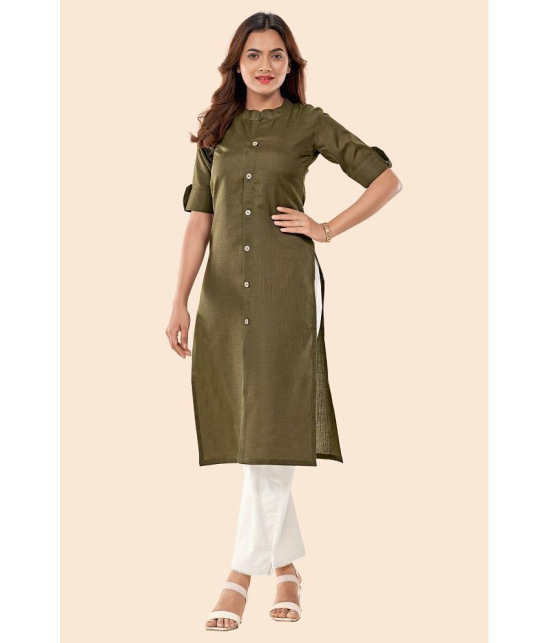 Glomee - Green Cotton Women''s Front Slit Kurti ( Pack of 1 ) - None