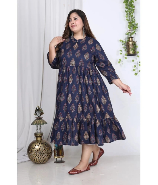 Swasti Cotton Blend Printed Anarkali Womens Kurti - Blue ( Pack of 1 ) - None