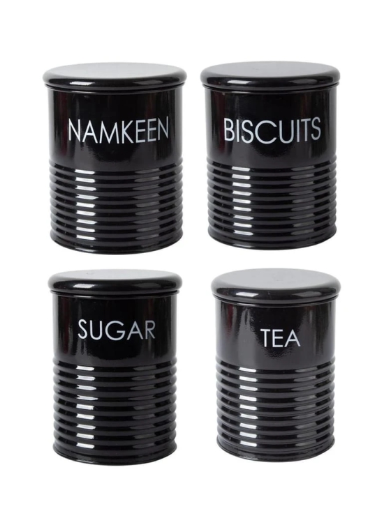 Tea & Sugar Jar (Each 900 Ml) +  Biscuits & Namkeen Jar (Each 1700 Ml) - Black, Set Of 4