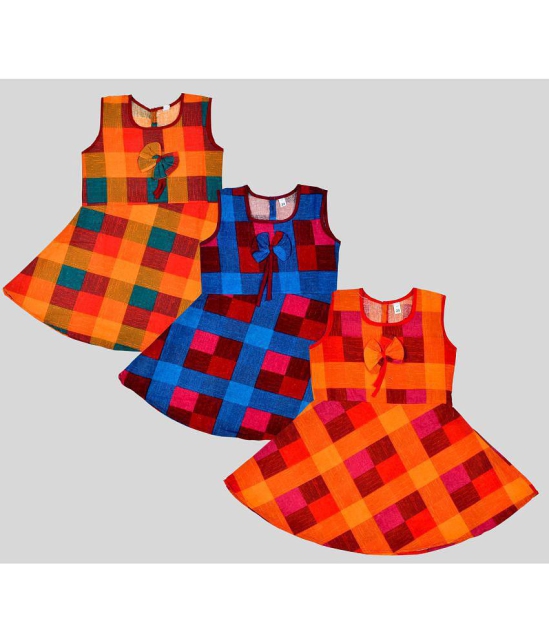 Sathiyas - Multicolor Cotton Girls Frock ( Pack of 3 ) - 3-4 Years