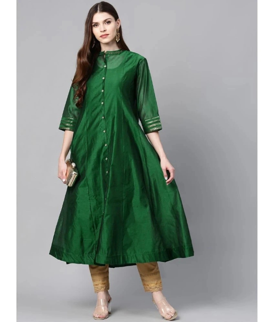 Juniper Chanderi Embellished Flared Womens Kurti - Green ( Pack of 1 ) - None