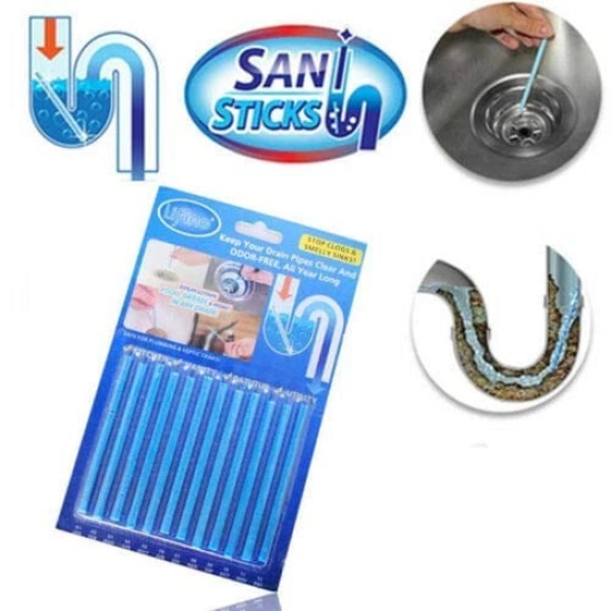 URBAN CREW  Sani Stick Sewer Drain Cleaner Remove Bad Smell of Drain, Toilet Pipes, Bathtub, Kitchen Sink (Multicolor) - Pack of 1 - (Each Pack 12 Sticks)