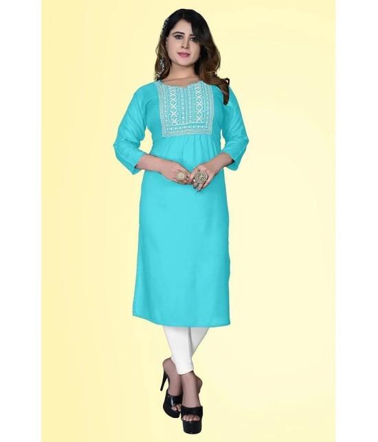 HAYA - Light Blue Rayon Womens Straight Kurti ( Pack of 1 ) - None