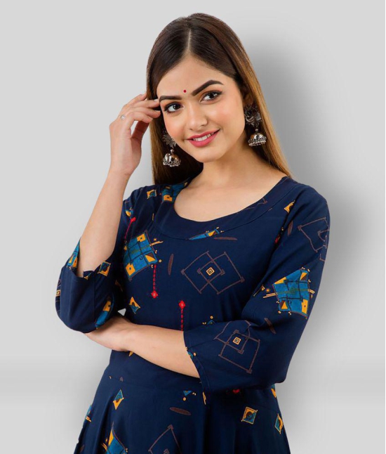 Lee Moda - Blue Rayon Women''s Flared Kurti ( Pack of 1 ) - M