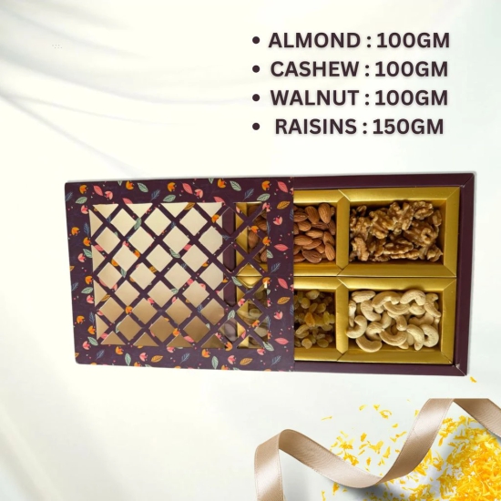 Premium Dry Fruits Gift Box – 450g Assorted Almonds, Cashews, Walnuts & Raisins – Perfect for Diwali, Weddings & Festivals