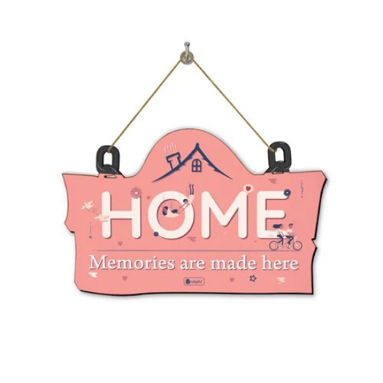 Indigifts Valentine Gift for Girlfriend Boyfriend Couple Home - Memories are Made here Wooden Door Wall Hanging 11.05x7 Inch - Gift for Boyfriend, Gift for Girlfriend, Gift for Lover, Valentine Gifts