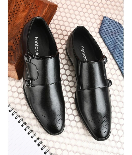 Fentacia - Black Mens Monk Strap Formal Shoes - None