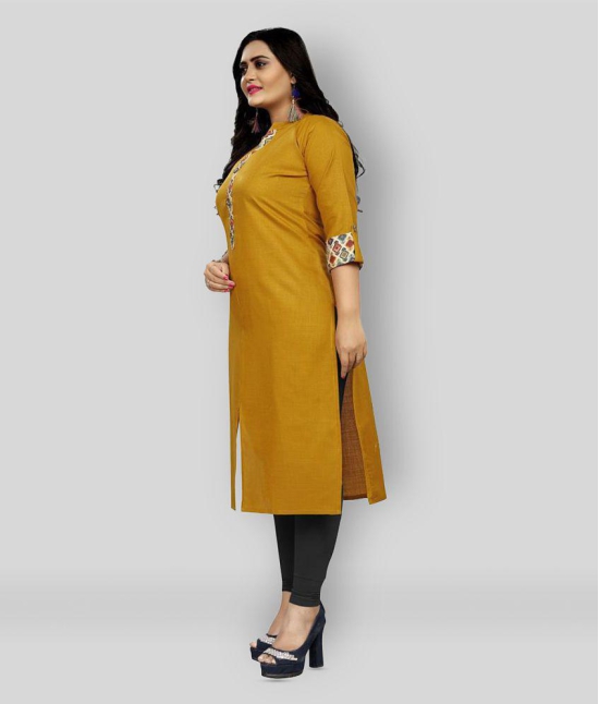 Rangrasiya - Yellow Cotton Women's Front Slit Kurti ( Pack of 1 ) - 3XL