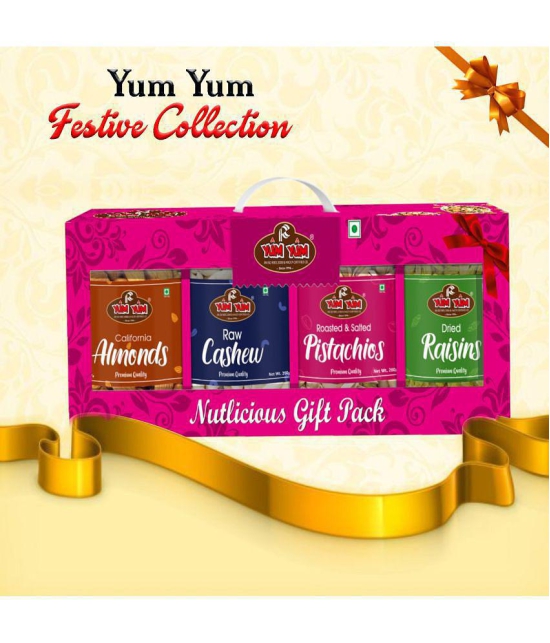 YUM YUM 800g Dry Fruits Gift Box (Diwali Special) Badam, Kaju, Pista, Kishmish - 200g Each