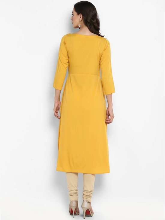 Women Yellow Printed Straight Asymmetric Kurta