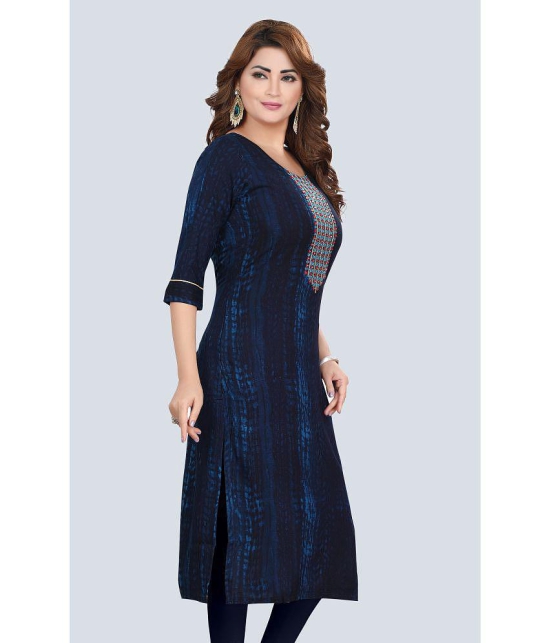 Meher Impex Rayon Embroidered Straight Womens Kurti - Navy Blue ( Pack of 1 ) - None