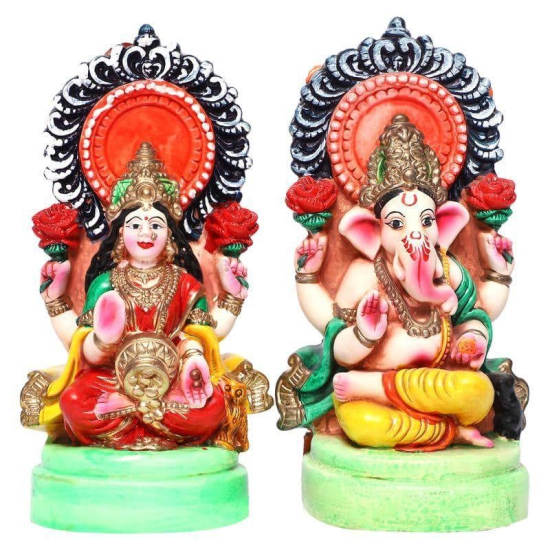 KSI Clay Laxmi Ganesha Idols/Statue for Puja/Mandir/Home Temple/Spirituality/Positivity/Worship/Vastu/Home d?cor