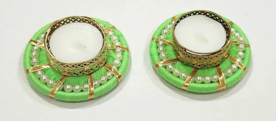 Elegant Pearl and Fabric Tea Light Candle Holder Set