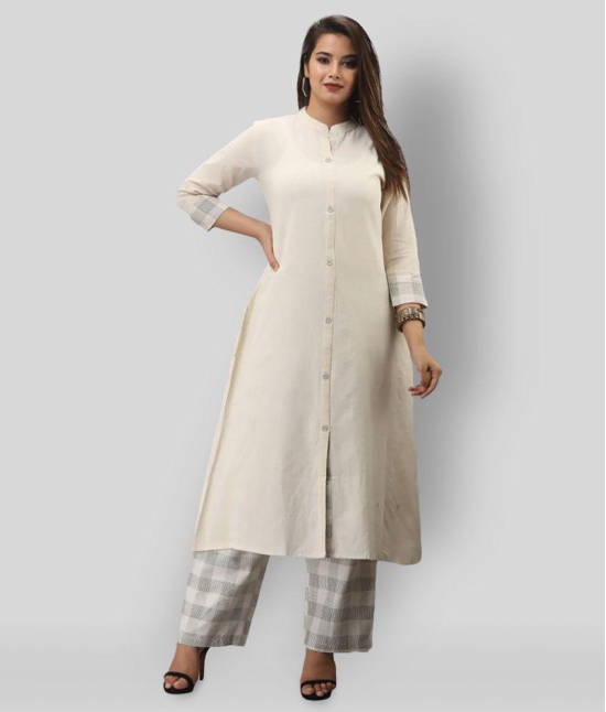 MAUKA - White Front Slit Cotton Womens Stitched Salwar Suit ( Pack of 1 ) - 3XL