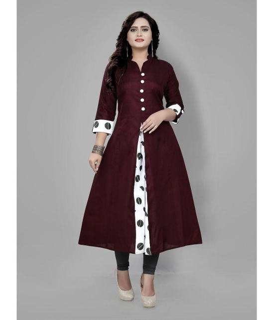 RIAANA - Maroon Cotton Womens Front Slit Kurti ( Pack of 1 ) - None