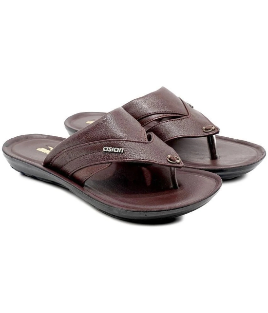 ASIAN Brown Mens Leather Slipper - None