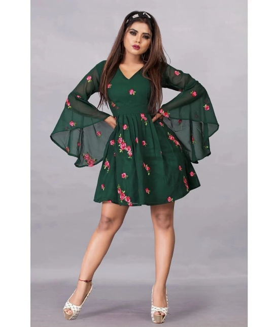 Apnisha - Georgette Green Womens Fit And Flare Dress ( Pack of 1 ) - None