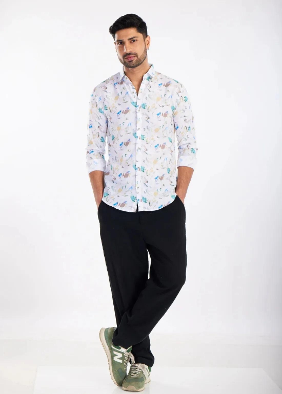 Feathers Premium Linen Printed Shirt-M - 38