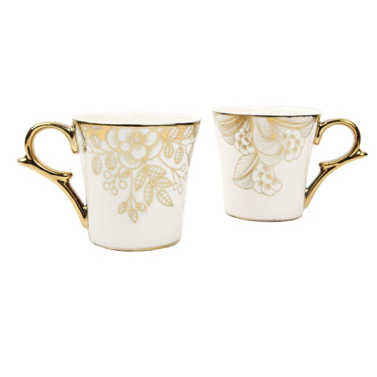 Femora Floral Buds with Wild Shroom Tea Mugs, Ceramic Tea Cups, Coffee Mugs (160 ml) - 6 Pcs Set