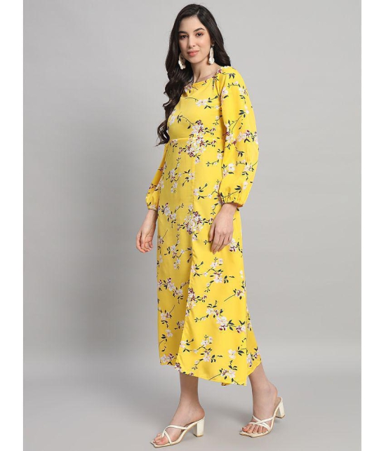 Curvydrobe Crepe Printed Midi Women's Side Slit Dress - Yellow ( Pack of 1 ) - None