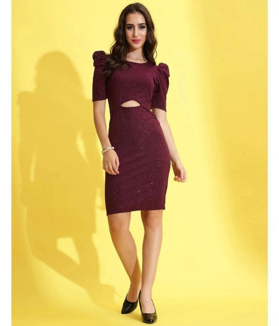 Selvia Lycra Solid Midi Womens Bodycon Dress - Maroon ( Pack of 1 ) - None