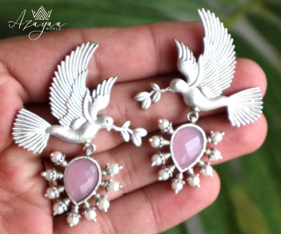 Azayaa World Pink Charming love bird earring