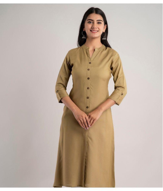 MAUKA - Khaki Rayon Women''s Front Slit Kurti ( Pack of 1 ) - None