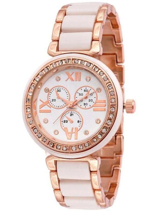 Rhonium Rose Gold Metal Chronograph Womens Watch