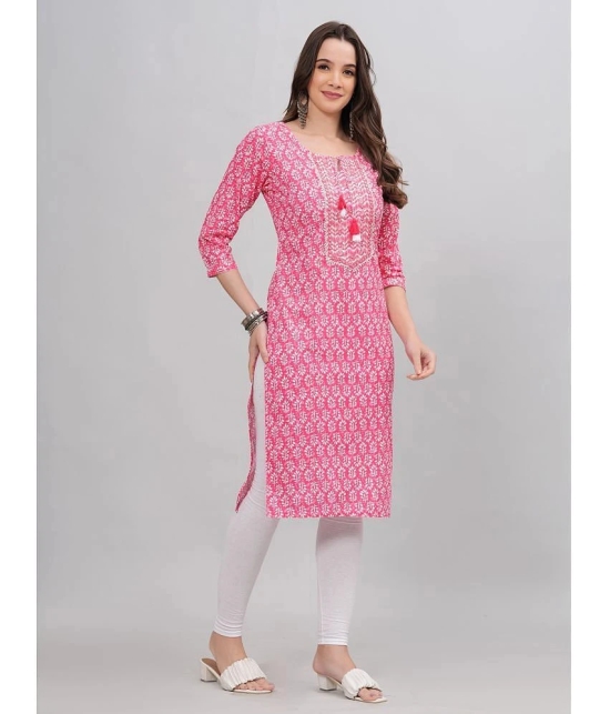 JC4U Cotton Printed Straight Womens Kurti - Pink ( Pack of 1 ) - None