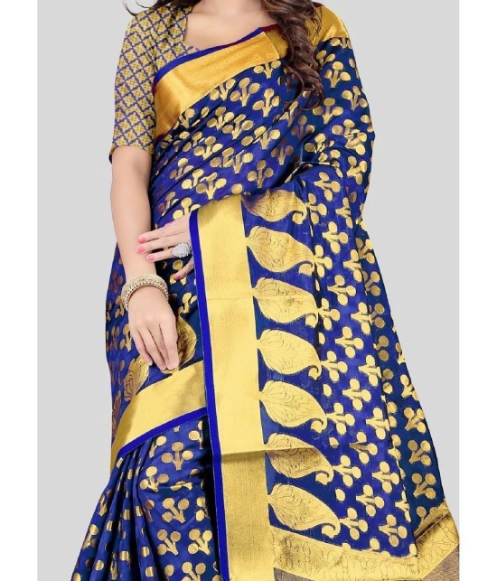 Gazal Fashions - Blue Banarasi Silk Saree With Blouse Piece ( Pack of 1 ) - Blue