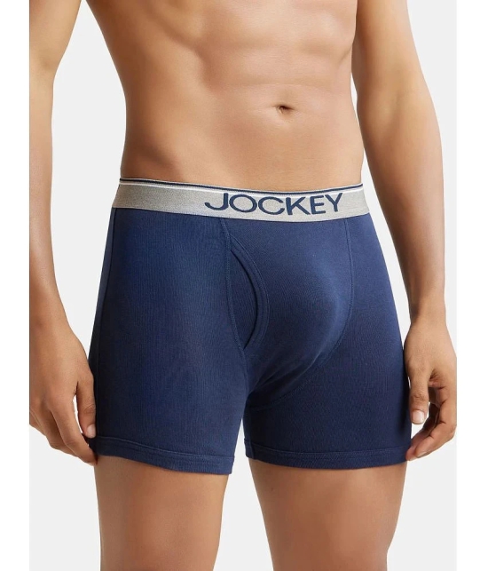 Jockey 8009 Men Super Combed Cotton Rib Solid Boxer Brief - Deep Navy - None