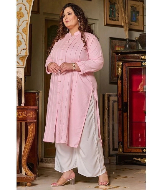 PrettyPlus by Desinoor.com Linen Solid Front Slit Womens Kurti - Pink ( Pack of 1 ) - None