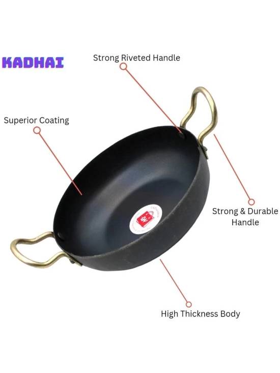 LAZYWINDOW Iron Kadhai Black Iron No Coating Cookware Sets ( Set of 1 )